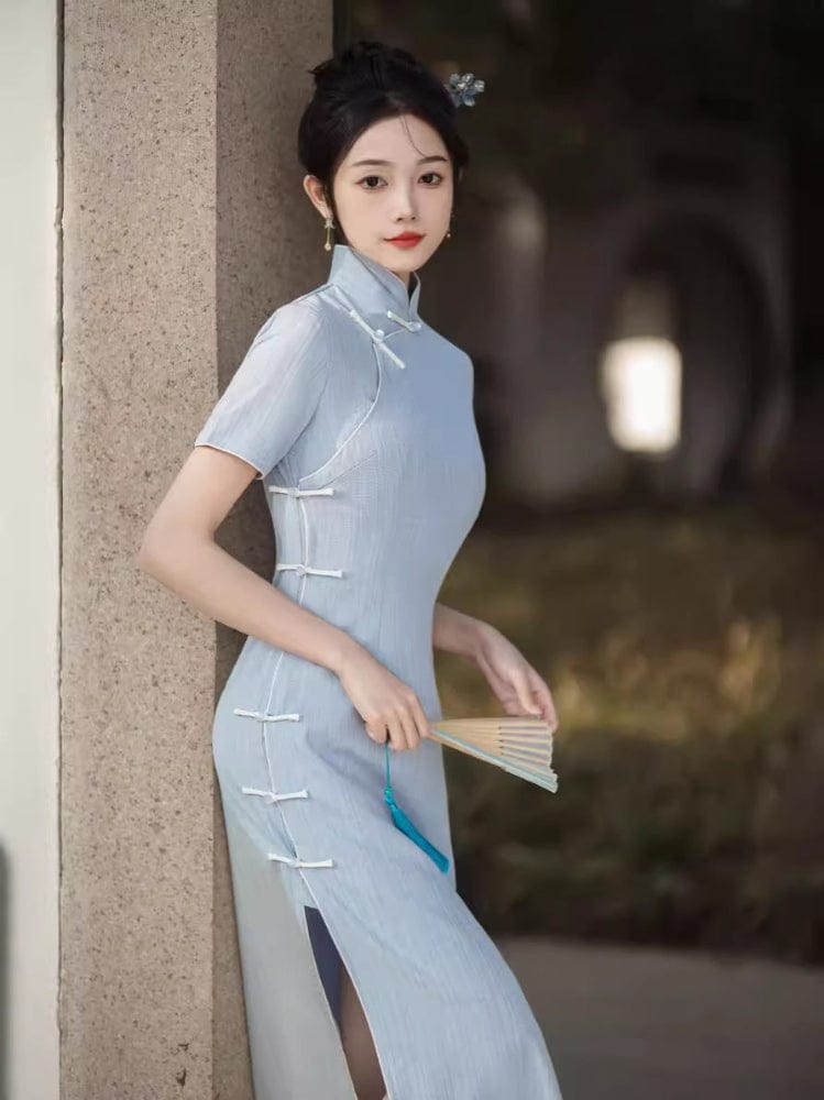 Beth and Brian Qipao - HQJ Plain pattern, cotton long Cheongsam