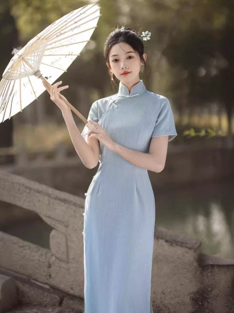 Beth and Brian Qipao - HQJ Plain pattern, cotton long Cheongsam