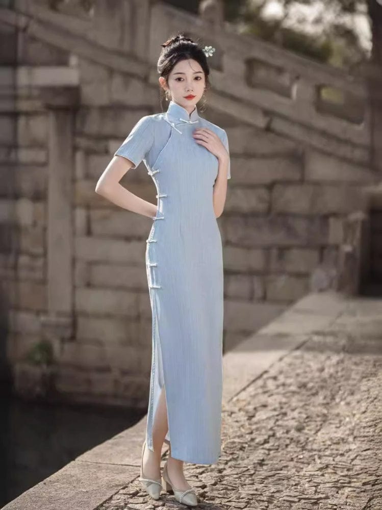 Beth and Brian Qipao - HQJ Plain pattern, cotton long Cheongsam