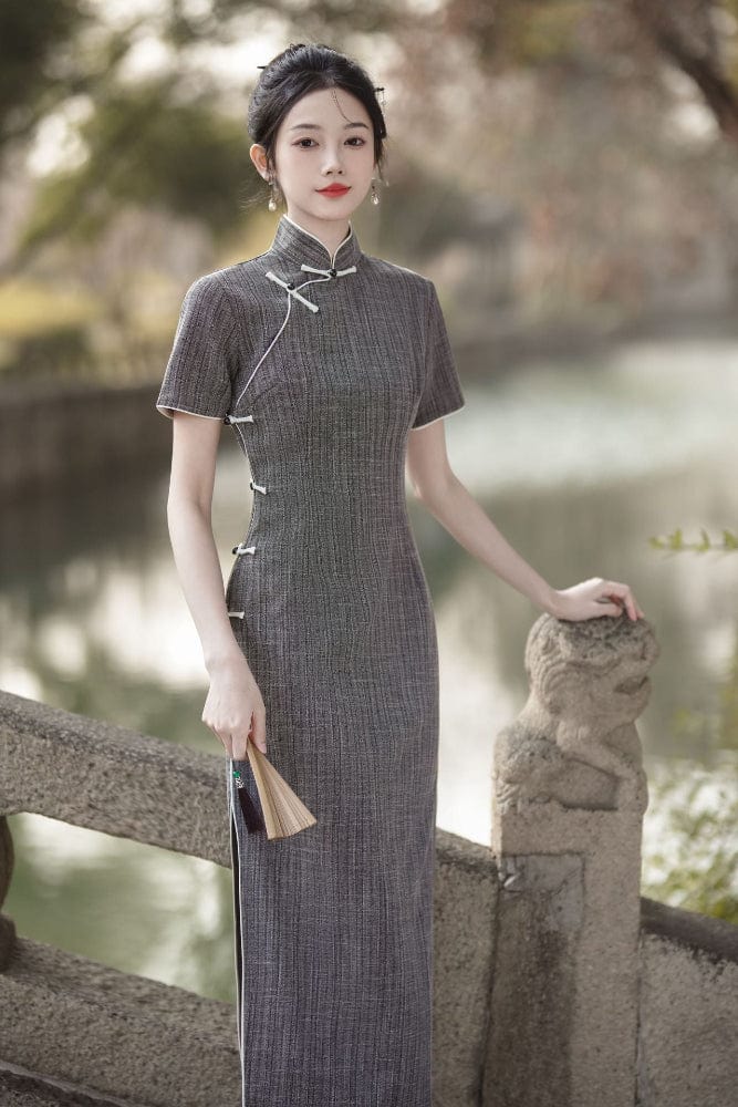 Beth and Brian Qipao - HQJ Plain pattern, cotton long Cheongsam