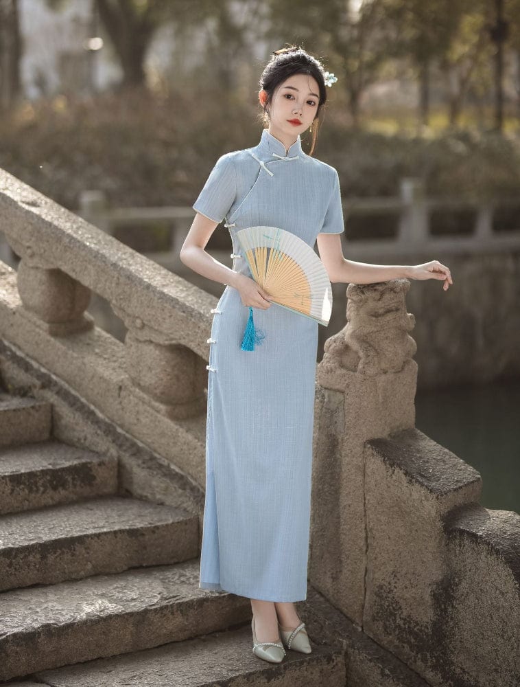 Beth and Brian Qipao - HQJ Plain pattern, cotton long Cheongsam