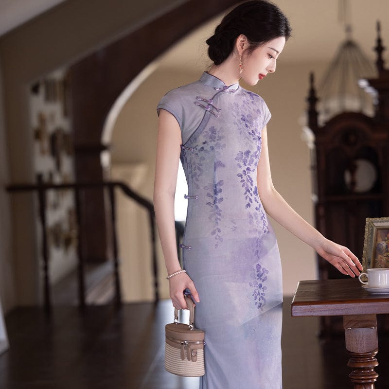 Beth and Brian Qipao-JLM Floral pattern, mesh fabric long Cheongsam