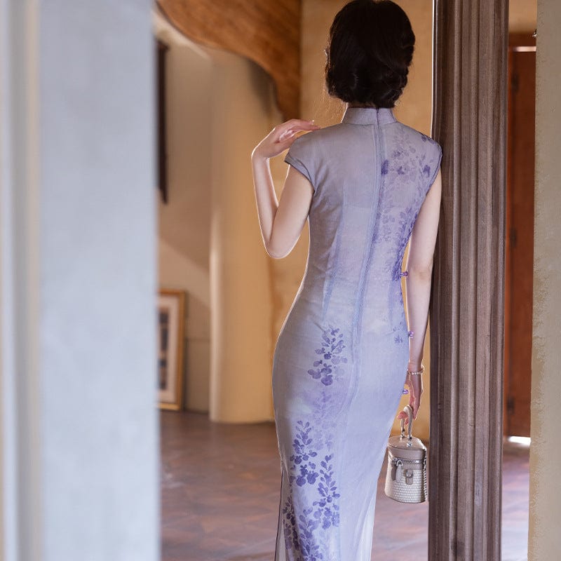 Beth and Brian Qipao-JLM Floral pattern, mesh fabric long Cheongsam