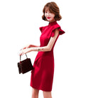 Beth and Brian Qipao-SDX Plain pattern, satin fabric, red&black short Cheongsam