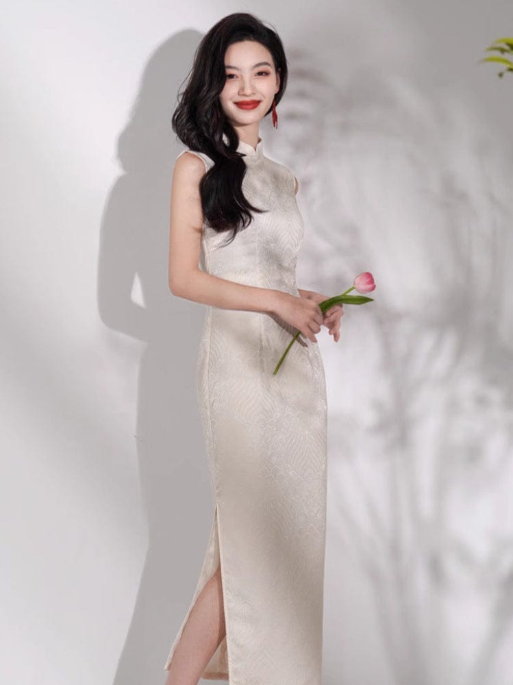 Beth and Brian Qipao-JN Acetate jacquard fabric, midi Cheongsam