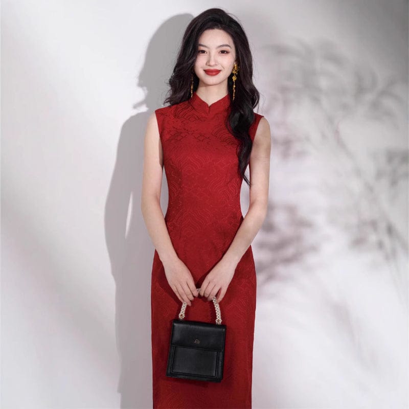Beth and Brian Qipao-JN Acetate jacquard fabric, midi Cheongsam