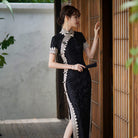 Beth and Brian Qipao-HYY Lace fabric, floral pattern, red long Cheongsam