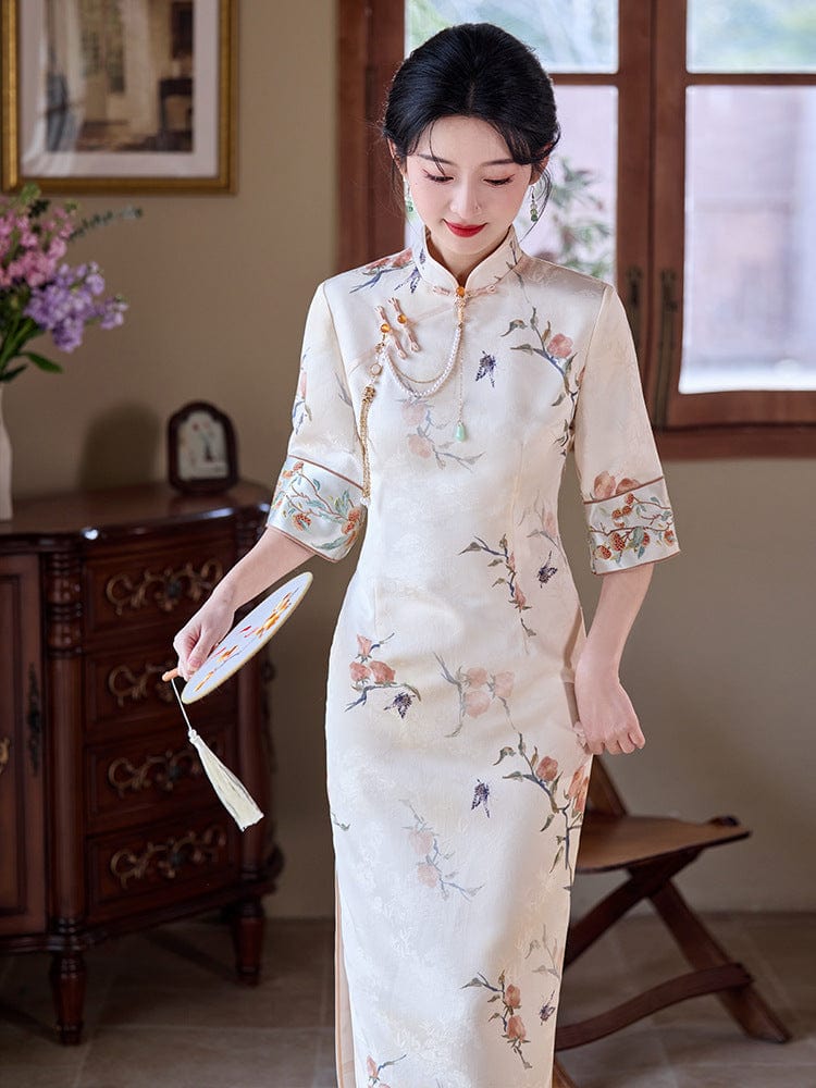 Beth and Brian Qipao-LSB Floral pattern, jacquard midi Cheongsam