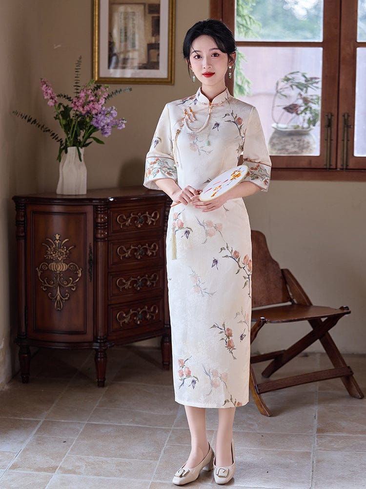 Beth and Brian Qipao-LSB Floral pattern, jacquard midi Cheongsam