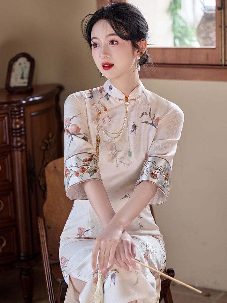Beth and Brian Qipao-LSB Floral pattern, jacquard midi Cheongsam