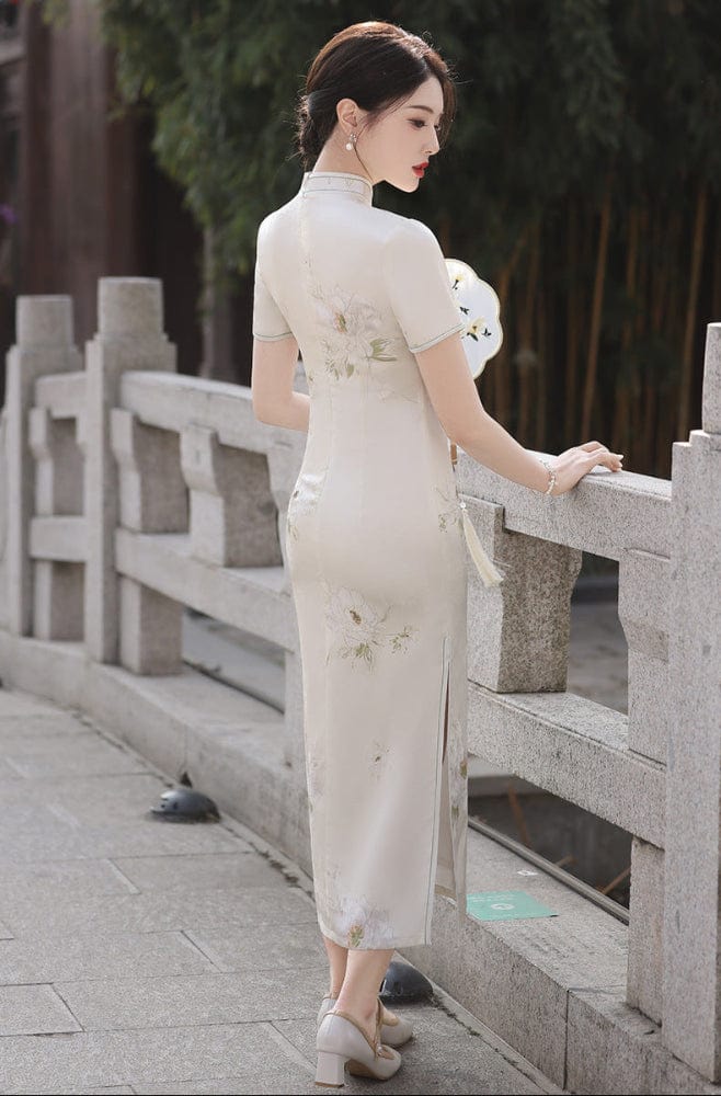 Beth and Brian Qipao-MLS Spring and summer collection, blue&beige midi Cheongsam