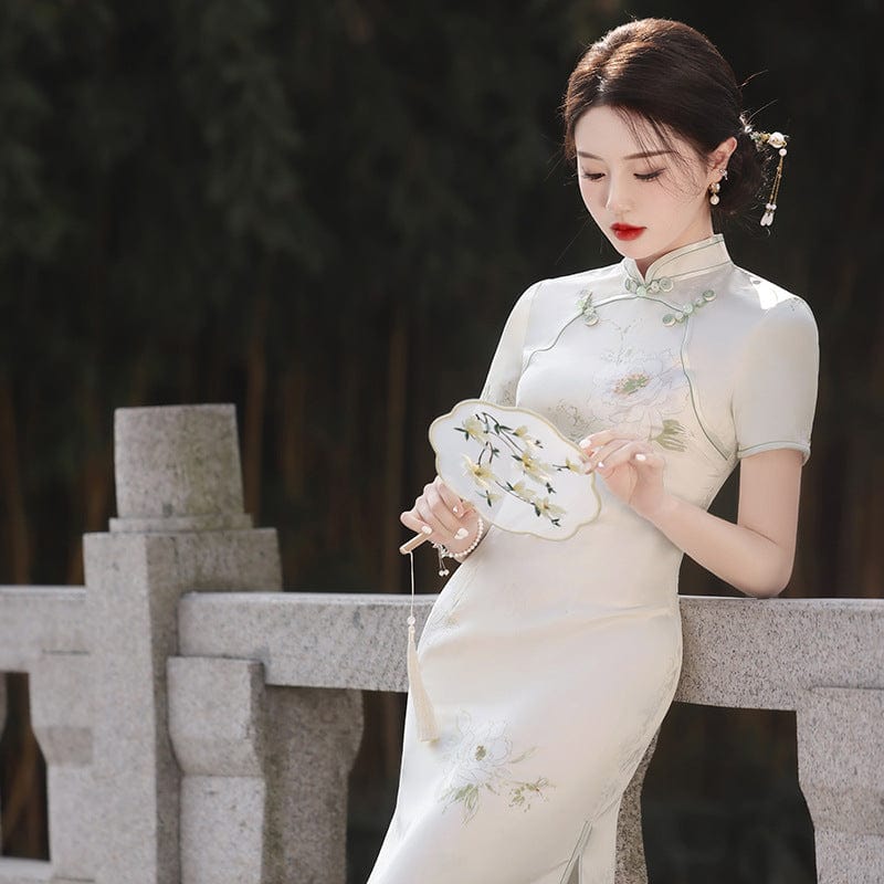Beth and Brian Qipao-MLS Spring and summer collection, blue&beige midi Cheongsam
