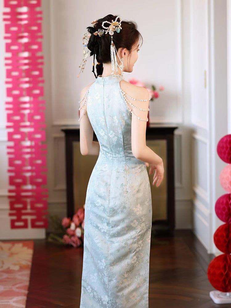 Beth and Brian Qipao-JMX New Chinese style (新中式), light blue midi Cheongsam