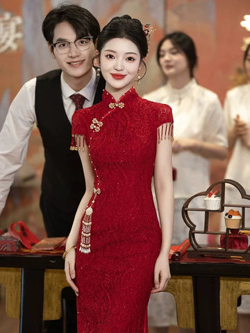 Kelaixiang Short Sleeveless Qipao Dress - High Collar, Embroidery, Chinese Style For Party & Wedding - View #4