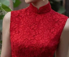 Beth and Brian Qipao-LA Backless, Floral pattern, Chinese tradional lace wedding Cheongsam