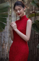 Beth and Brian Qipao-LA Backless, Floral pattern, Chinese tradional lace wedding Cheongsam