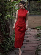 Beth and Brian Qipao-LA Backless, Floral pattern, Chinese tradional lace wedding Cheongsam