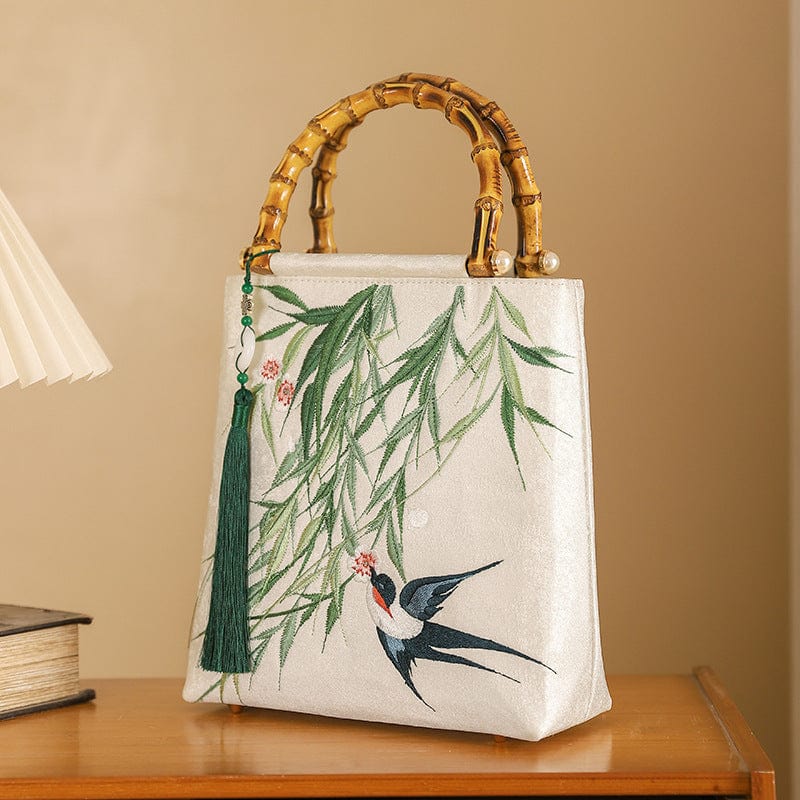 Beth and Brian Qipao-CY Hand-made, Sparrow and willow leaf embroidery, Chinese style Qipao bag