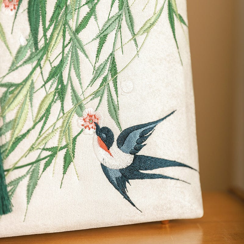 Beth and Brian Qipao-CY Hand-made, Sparrow and willow leaf embroidery, Chinese style Qipao bag