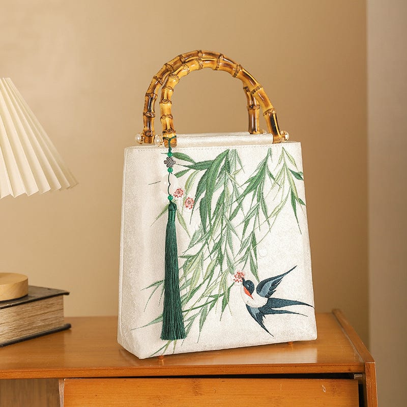 Beth and Brian Qipao-CY Hand-made, Sparrow and willow leaf embroidery, Chinese style Qipao bag