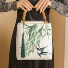 Beth and Brian Qipao-CY Hand-made, Sparrow and willow leaf embroidery, Chinese style Qipao bag
