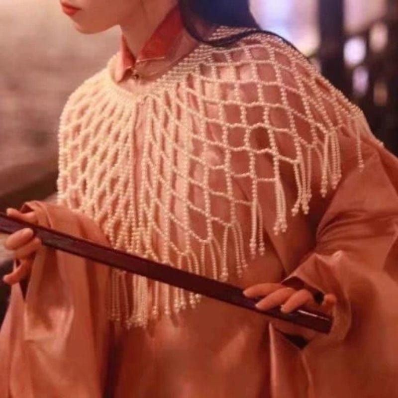 Beth and Brian Qipao-SYJ Hanfu Tassels & Pearl Cloud Shoulder, Pearl Qipao Shawl