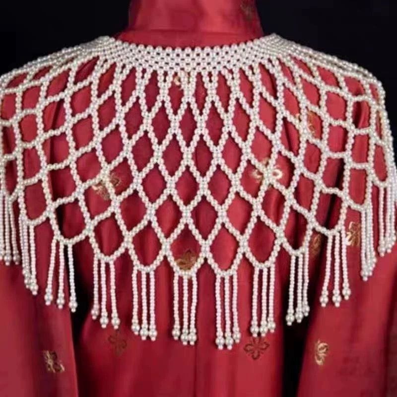 Beth and Brian Qipao-SYJ Hanfu Tassels & Pearl Cloud Shoulder, Pearl Qipao Shawl