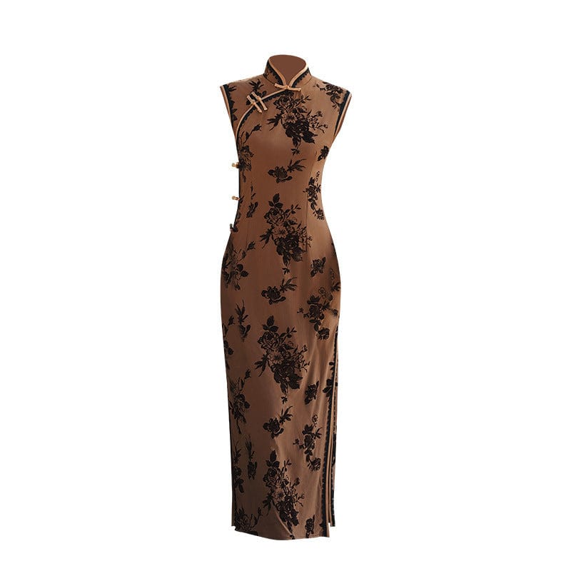 Beth and Brian Qipao-MNX Old Shanghai style, Velvet fabric, floral pattern midi Cheongsam