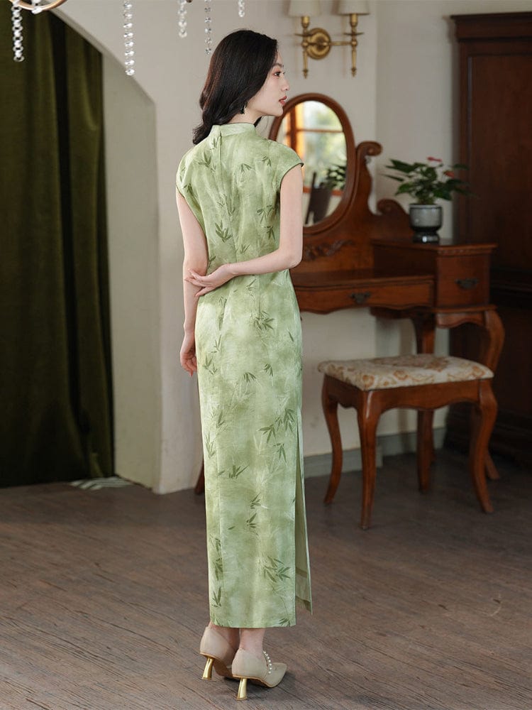Beth and Brian Qipao-JD Tencel fabric, green long Cheongsam