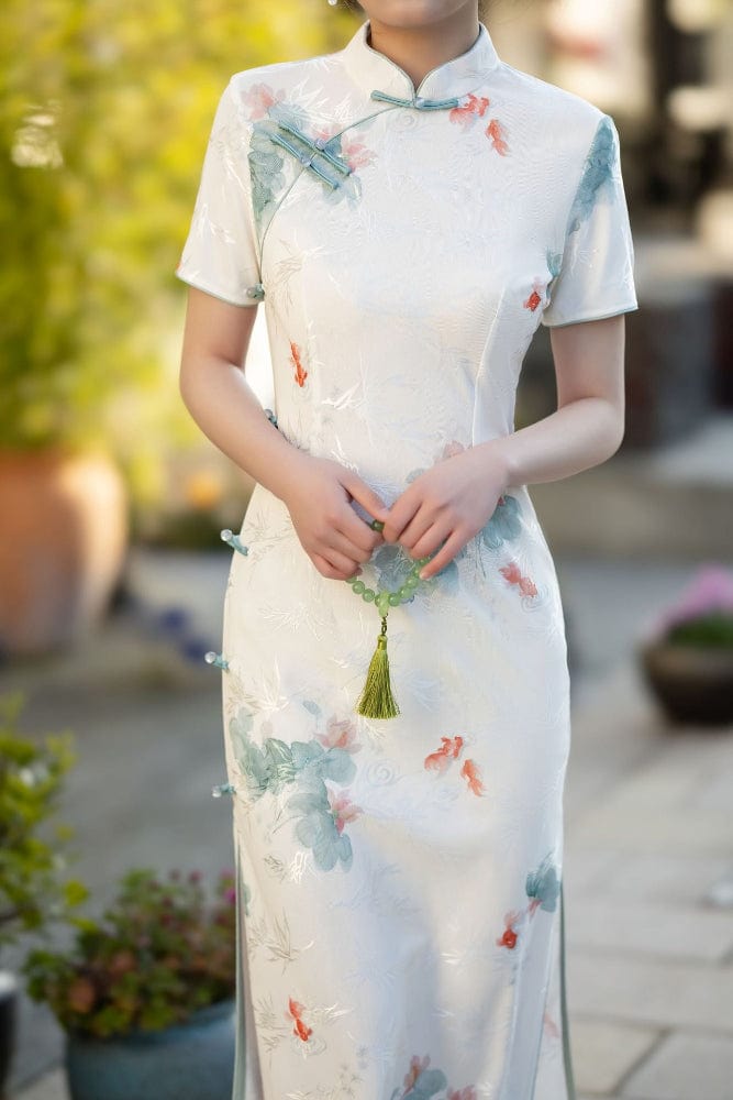 Beth and Brian Qipao-HYY Goldfish pattern, beige midi Cheongsam
