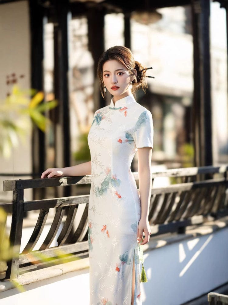 Beth and Brian Qipao-HYY Goldfish pattern, beige midi Cheongsam
