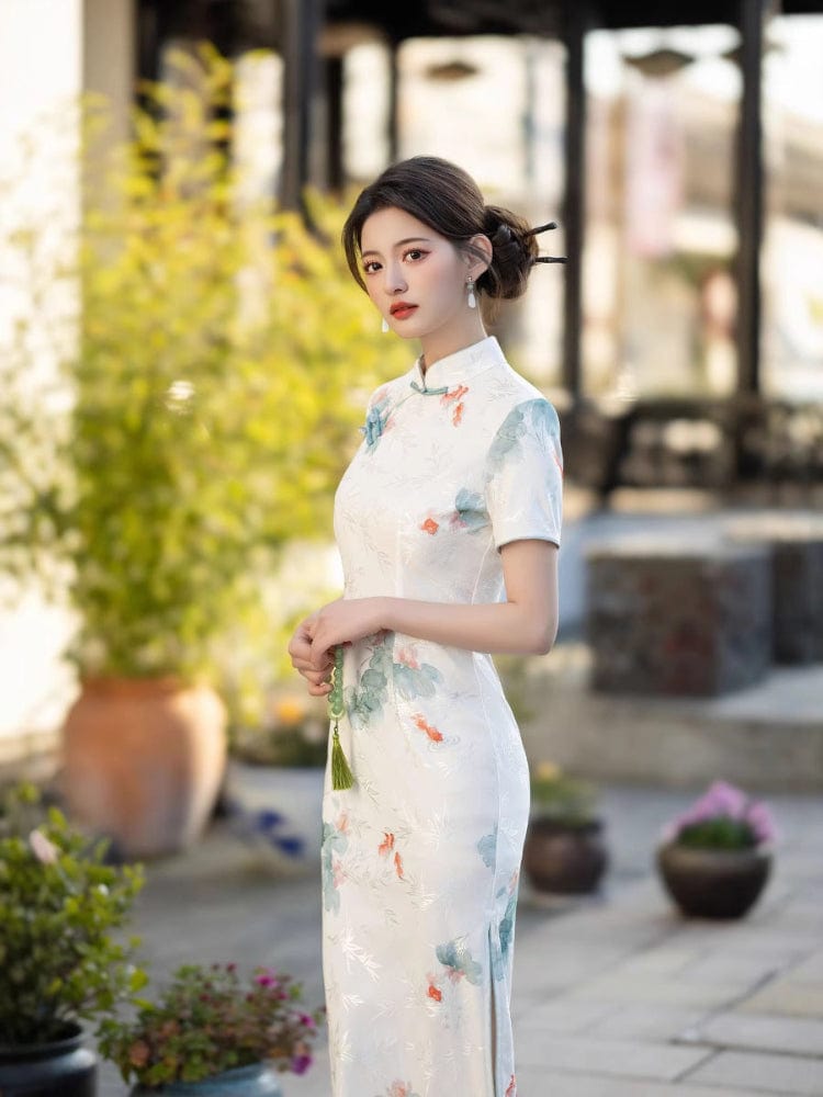 Beth and Brian Qipao-HYY Goldfish pattern, beige midi Cheongsam