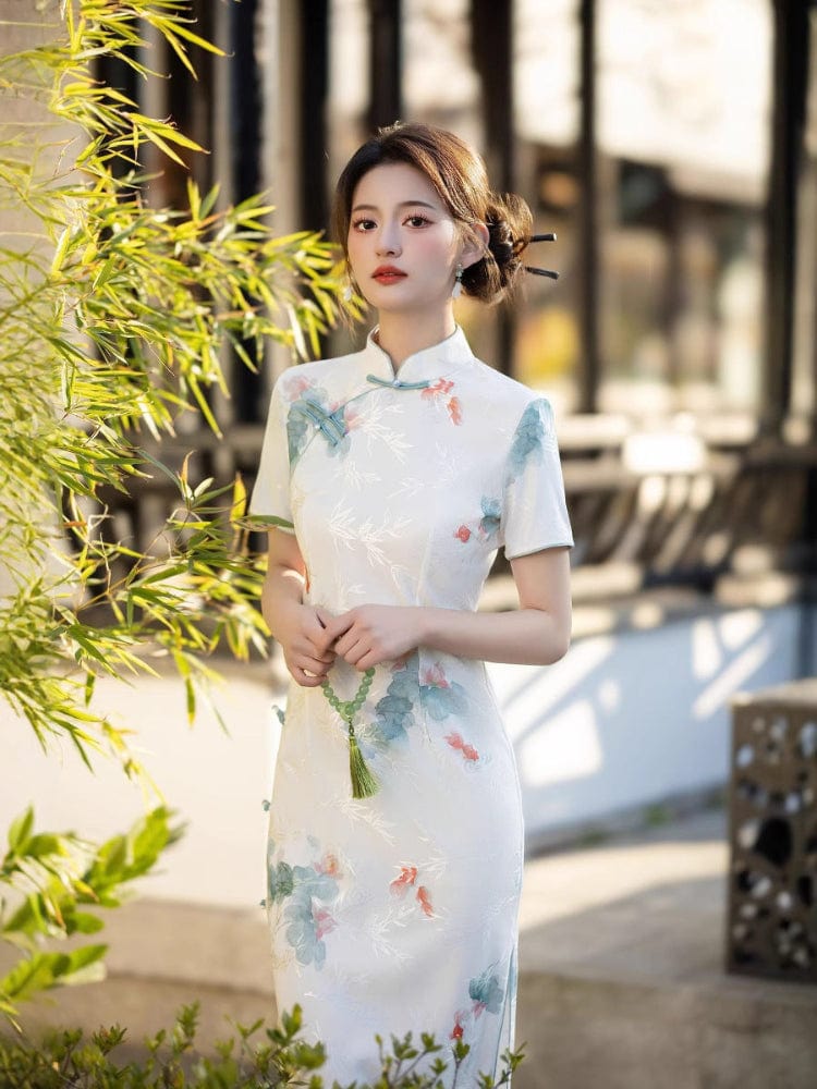 Beth and Brian Qipao-HYY Goldfish pattern, beige midi Cheongsam