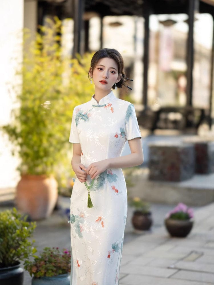 Beth and Brian Qipao-HYY Goldfish pattern, beige midi Cheongsam
