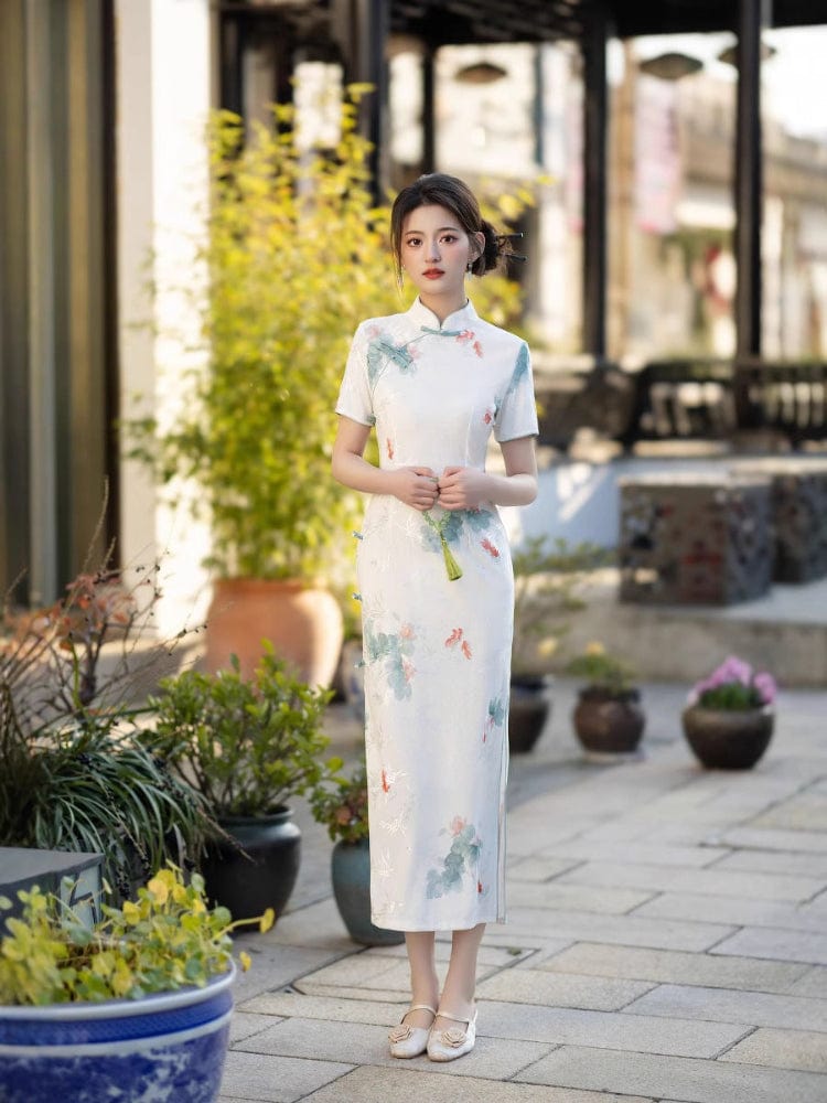 Beth and Brian Qipao-HYY Goldfish pattern, beige midi Cheongsam