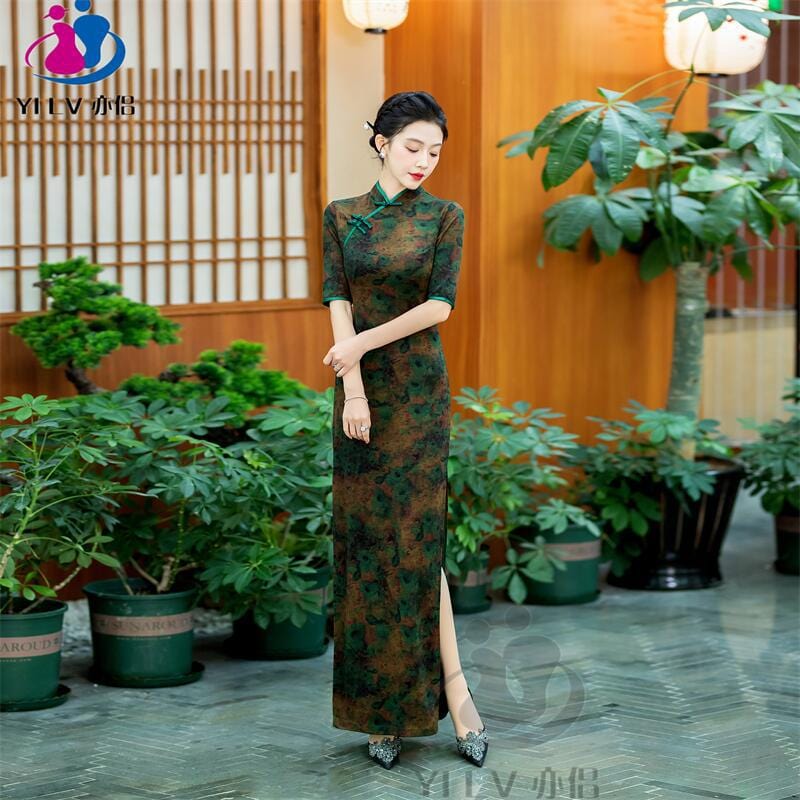 Beth and Brian Qipao-YS Plus size, long Cheongsam with elbow sleeves