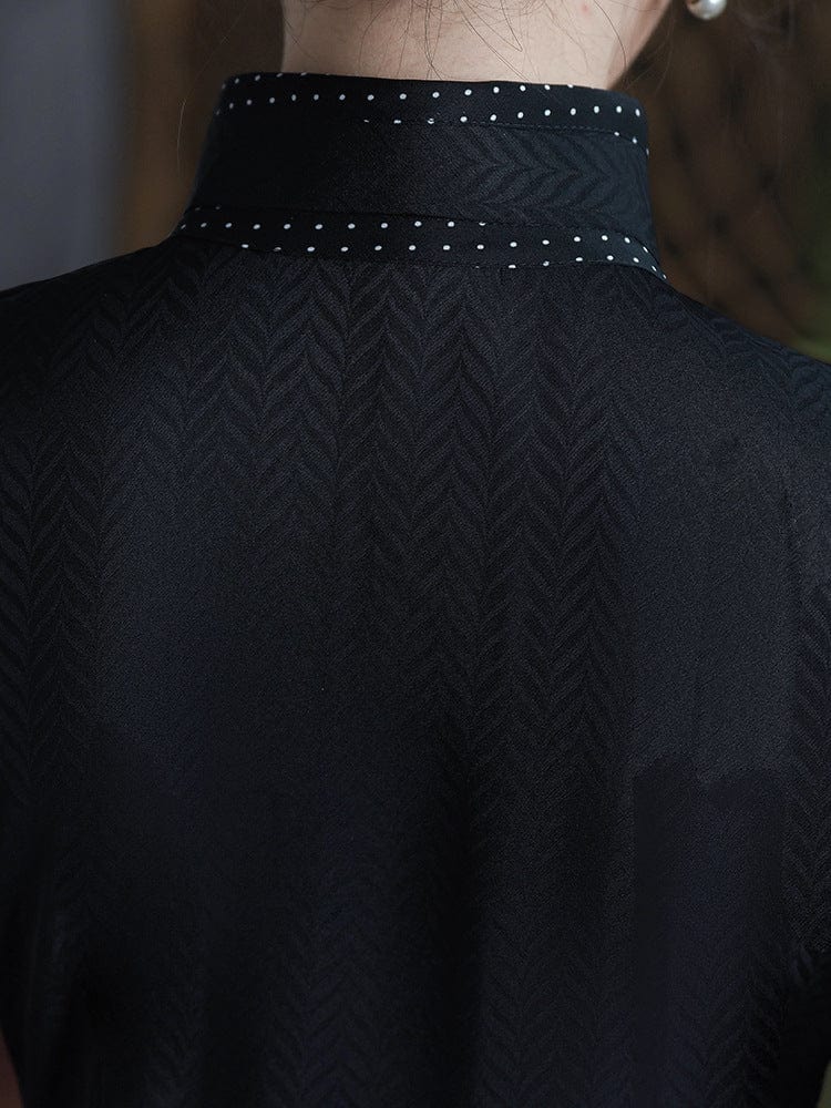 Beth and Brian Qipao-LSB Jacquard silk long Cheongsam with short sleeves