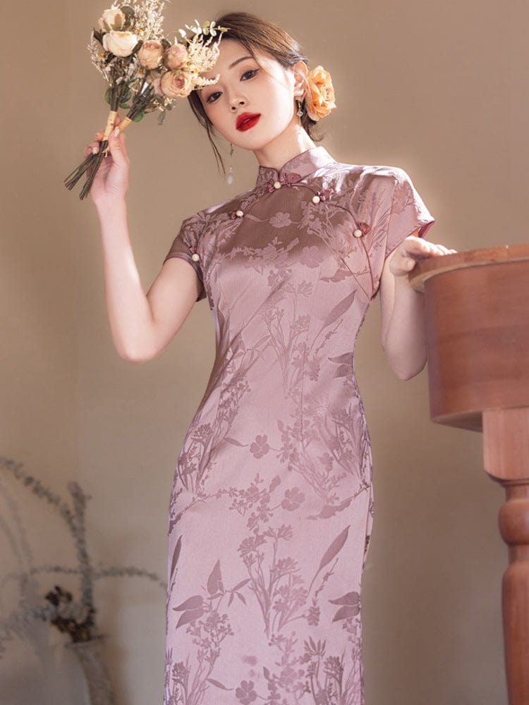 Beth and Brian Qipao-YG Floral pattern, jacquard midi Cheongsam