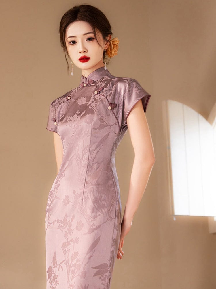 Beth and Brian Qipao-YG Floral pattern, jacquard midi Cheongsam