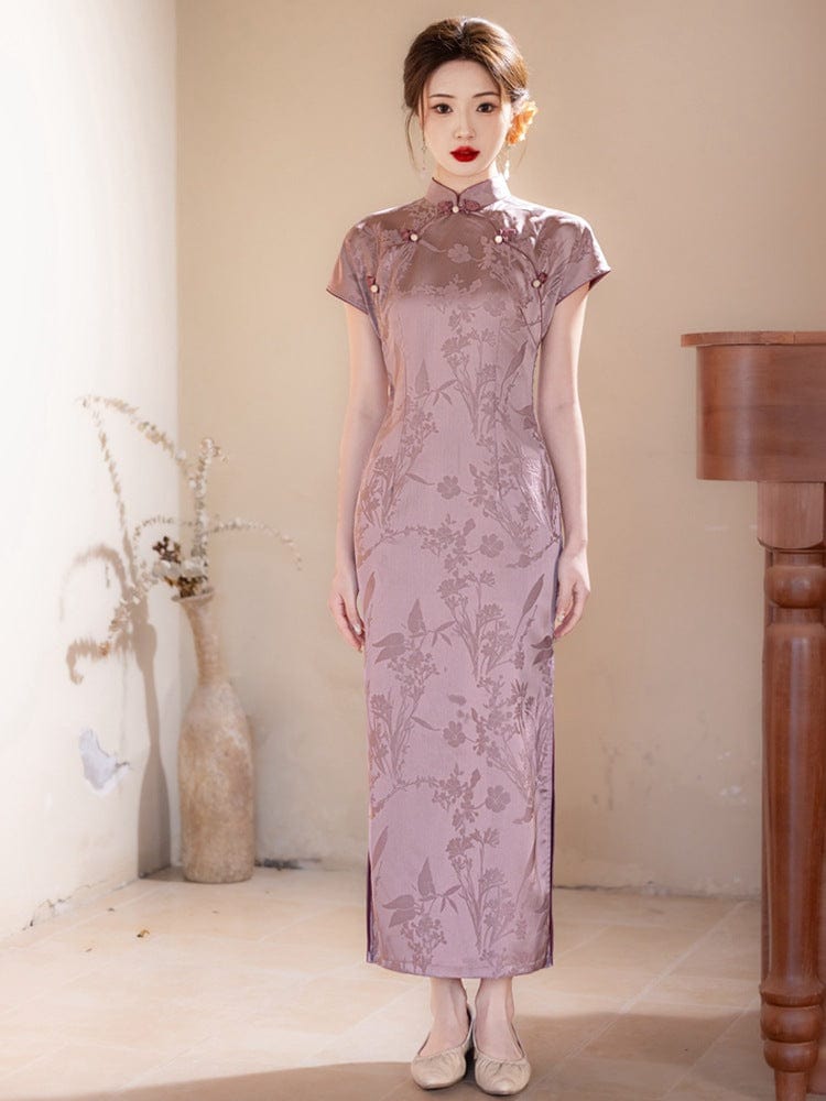 Beth and Brian Qipao-YG Floral pattern, jacquard midi Cheongsam