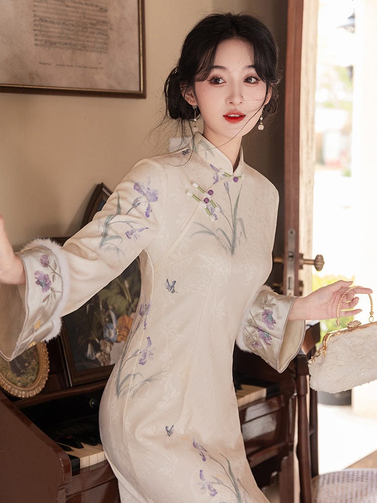 Beth and Brian Qipao-LSB Floral pattern, jacquard midi Cheongsam