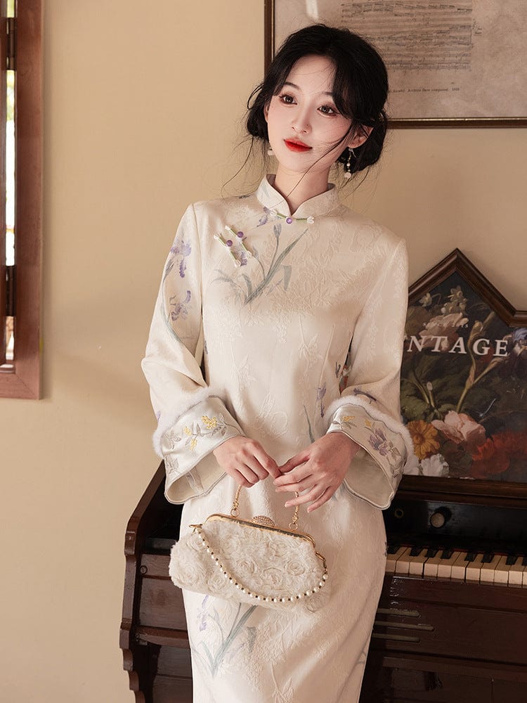 Beth and Brian Qipao-LSB Floral pattern, jacquard midi Cheongsam