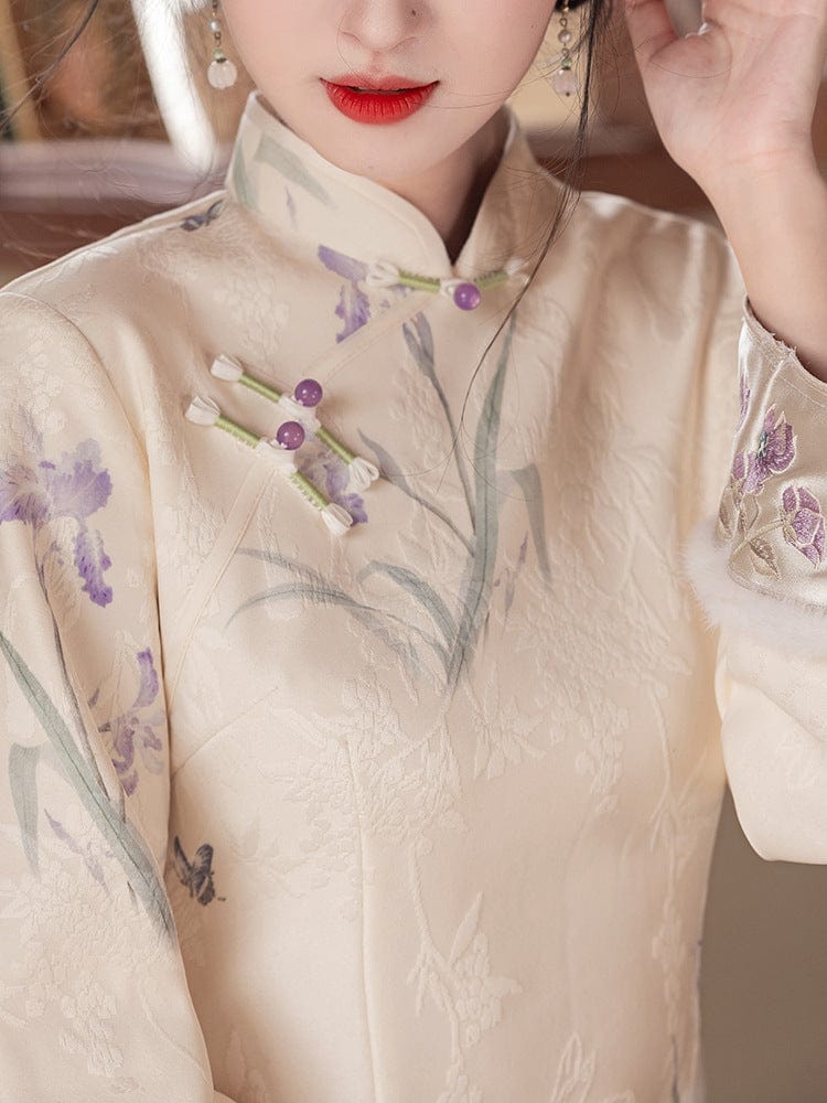 Beth and Brian Qipao-LSB Floral pattern, jacquard midi Cheongsam