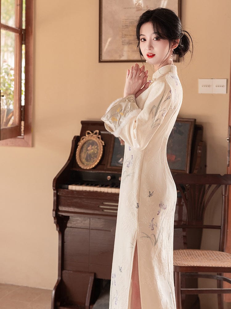Beth and Brian Qipao-LSB Floral pattern, jacquard midi Cheongsam