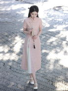 Beth and Brian Qipao-LSB Floral pattern, lace pink midi Ao dai