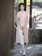 Beth and Brian Qipao-LSB Floral pattern, lace pink midi Ao dai