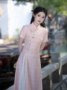 Beth and Brian Qipao-LSB Floral pattern, lace pink midi Ao dai