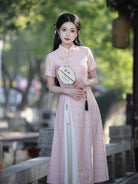 Beth and Brian Qipao-LSB Floral pattern, lace pink midi Ao dai