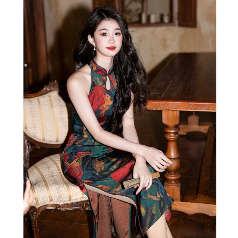 Beth and Brian Qipao-YS New Chinese style(新中式), sleeveless green midi Cheongsam