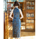 Beth and Brian Qipao-YS New Chinese style (新中式), Halter blue midi Cheongsam